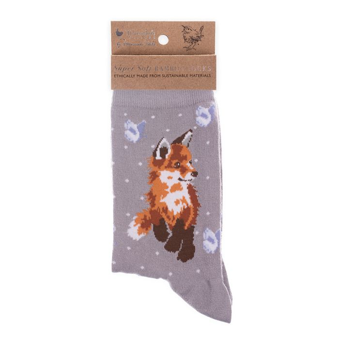 Wrendale 'Born to be Wild' Fox Bamboo Socks - Grey image 0