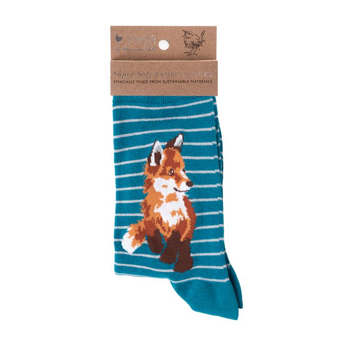 Wrendale 'Born to be Wild' Fox Bamboo Socks - Teal image 0