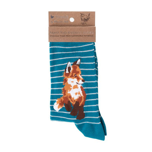 Wrendale 'Born to be Wild' Fox Bamboo Socks - Teal image 0