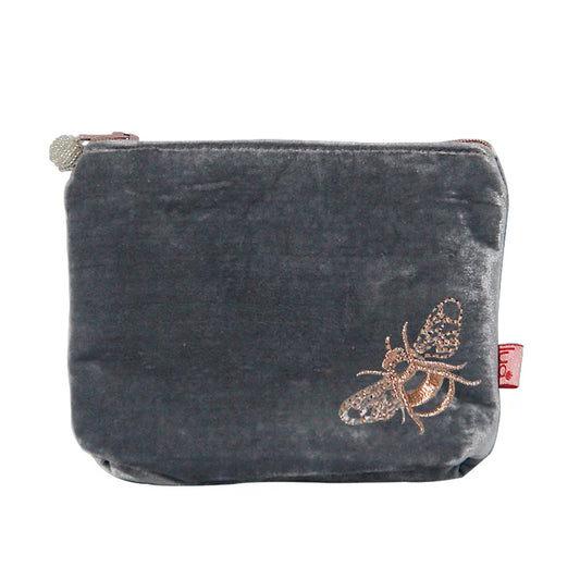 Lua Embroidered Bee Velvet Purse - Grey image 0